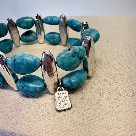 RLM Soho Turquoise Stone Stretch Bracelet Silver-Tone Robert Lee Morris - Picture 5 of 7